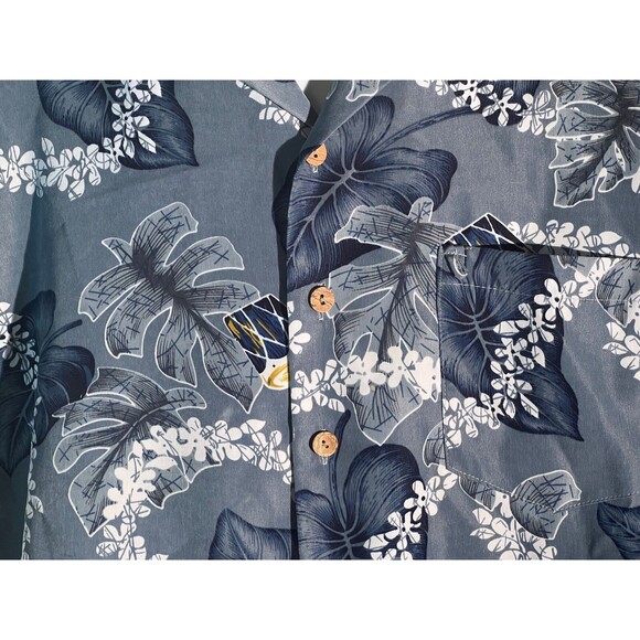 ROUNDY BAY Men's Short Sleeve Button Floral Shirt Gray Large - Picture 3 of 6